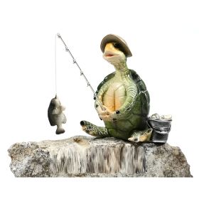 6.5"W Green Sea Turtle Fishing with Hat Figurine Home Decor Gift