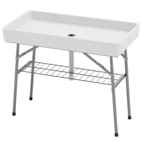3.4ft Folding Ice Cooler Table with Drain, Outdoor Patio Party Cooler for Drinks