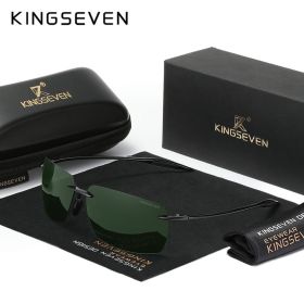 KINGSEVEN Brand New Rimless Sunglasses Polarized UV400 Men Driving Ultralight Rectangle Frameless Glasses Women Fishing Eyewear (Lenses Color: Green)