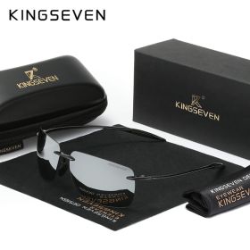 KINGSEVEN Brand New Rimless Sunglasses Polarized UV400 Men Driving Ultralight Rectangle Frameless Glasses Women Fishing Eyewear (Lenses Color: Silver)