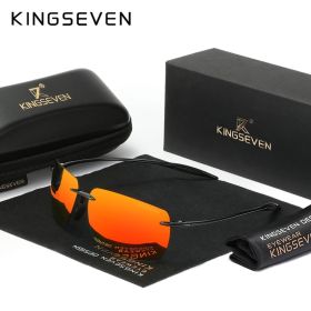KINGSEVEN Brand New Rimless Sunglasses Polarized UV400 Men Driving Ultralight Rectangle Frameless Glasses Women Fishing Eyewear (Lenses Color: Red)