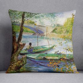 Fishing in Spring by Van Gogh Cushion (Insert: With Insert, size: 16" X 16")